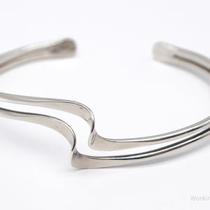 Vintage Modernist Style Sterling Silver Cuff Bracelet - 6 5/8"