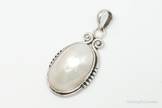 Large Vintage Pearl Sterling Silver Pendant - image 1