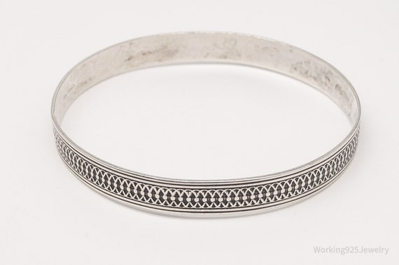 Antique Sterling Silver Bangle Bracelet - 7 5/8" - image 3