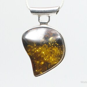 Large Vintage Amber Modernist Sterling Silver Necklace Pendant image 6