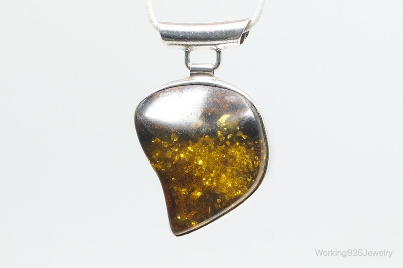 Large Vintage Amber Modernist Sterling Silver Necklace Pendant image 6