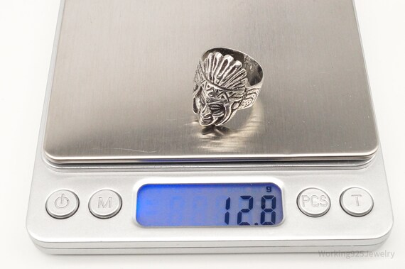 Vintage Native American Chief Head Silver Ring - … - image 9