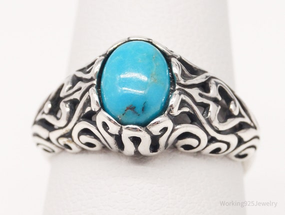 Vintage Blue Turquoise Scroll Swirl Sterling Silv… - image 1