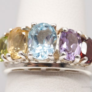 Vintage Multi Gemstone Sterling Silver Ring - Size 7.75