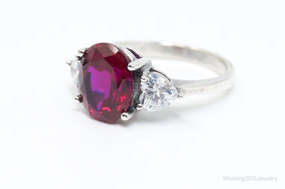 Vintage Large Lab Ruby DQCZ Sterling Silver Ring … - image 3