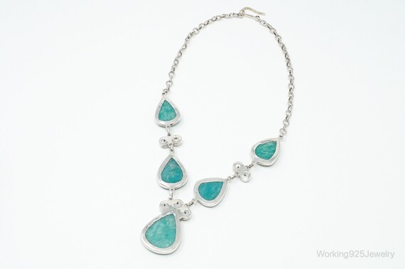 Vintage Amazonite Pearl Sterling Silver Necklace - image 7