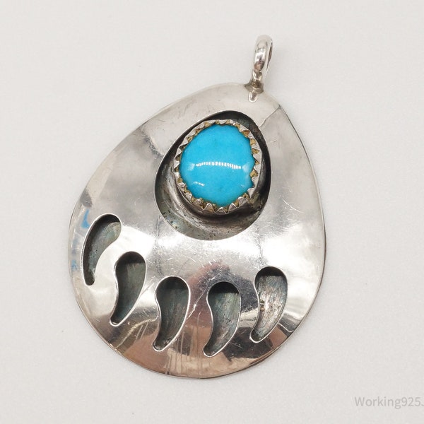 Pendentif amérindien en argent turquoise et patte d'ours