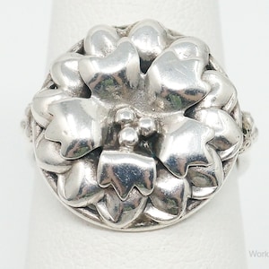 Antique Floral Sterling Silver Ring - Size 5.75