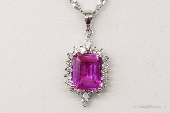 Vintage Faux Ruby Cubic Zirconia Sterling Silver … - image 3