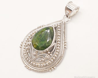 Vintage Large Green Stone Sterling Silver Pendant