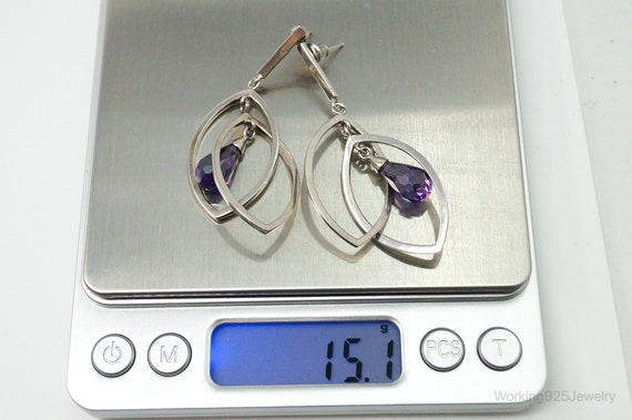 Vintage Amethyst Dangle Sterling Silver Earrings - image 8