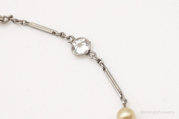 Antique Crystal Pearl Sterling Silver Chain Brace… - image 6