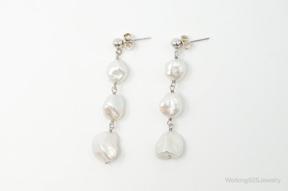 Vintage Pearl Dangle Sterling Silver Earrings - image 7