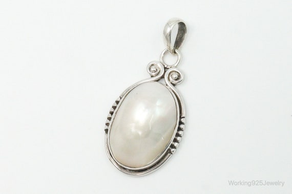 Large Vintage Pearl Sterling Silver Pendant - image 3