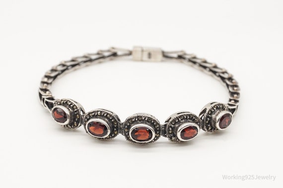 STERLING GARNET Marcasite BRACELET, Vintage Link Bracelet, Special Occasion  Jewelry, Silver and Red Jewelry, Victorian Style, Small 6-3/4 - Etsy
