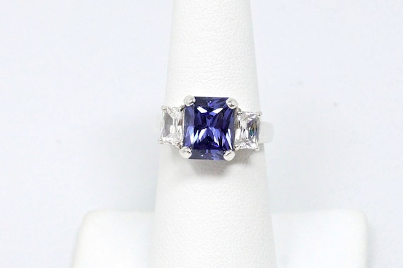 Vintage Lab Sapphire & CZ Accented Ring Sterling … - image 2