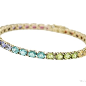 Vintage Multi Gemstone Gold Vermeil Sterling Silver Tennis Bracelet 7 3/8&quot;
