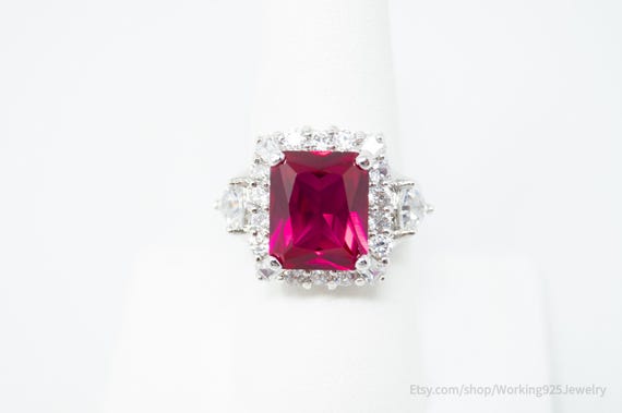 Vintage Designer Lab Ruby CZ Statement Sterling S… - image 2