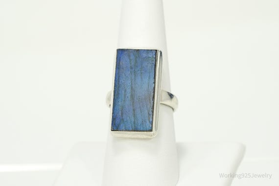 Vintage Large Rectangle Labradorite Sterling Silv… - image 2