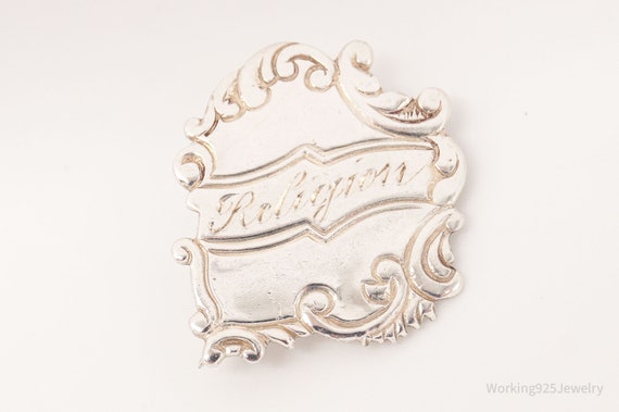 Antique "Religion" Silver Brooch Pin - image 4