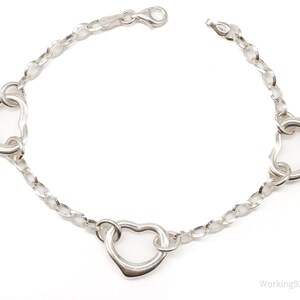 Vintage Italian Hearts Chain Link Sterling Silver Bracelet