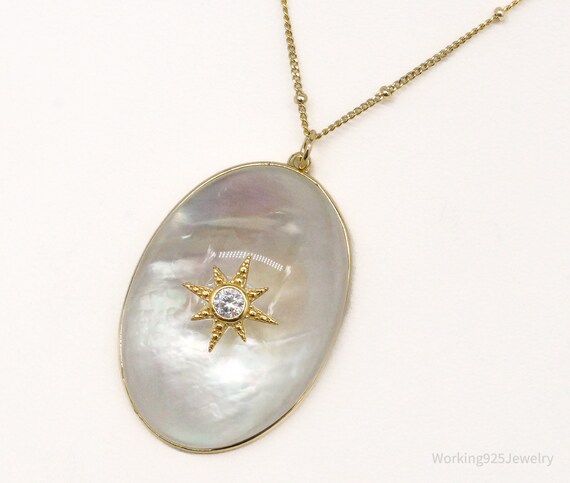 Cubic Zirconia Mother Of Pearl Gold Vermeil Sterl… - image 3