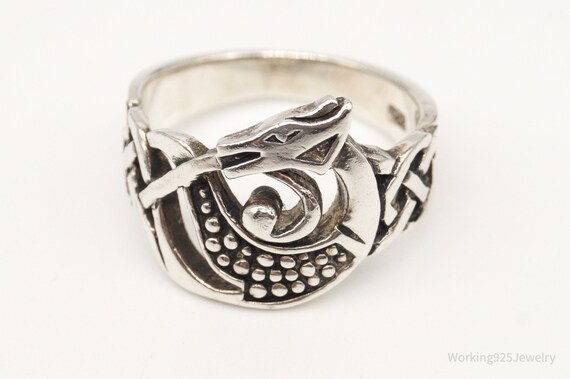 Vintage Dragon Celtic Knot Sterling Silver Ring -… - image 4