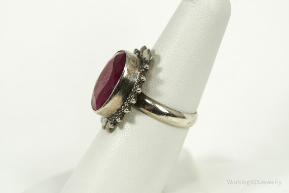 Vintage Large Ruby Sterling Silver Ring - Size 7 - image 4
