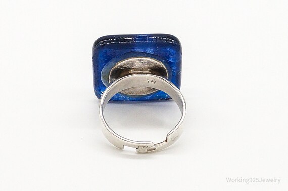 Vintage Blue Glass Sterling Silver Ring - Size 7.… - image 6