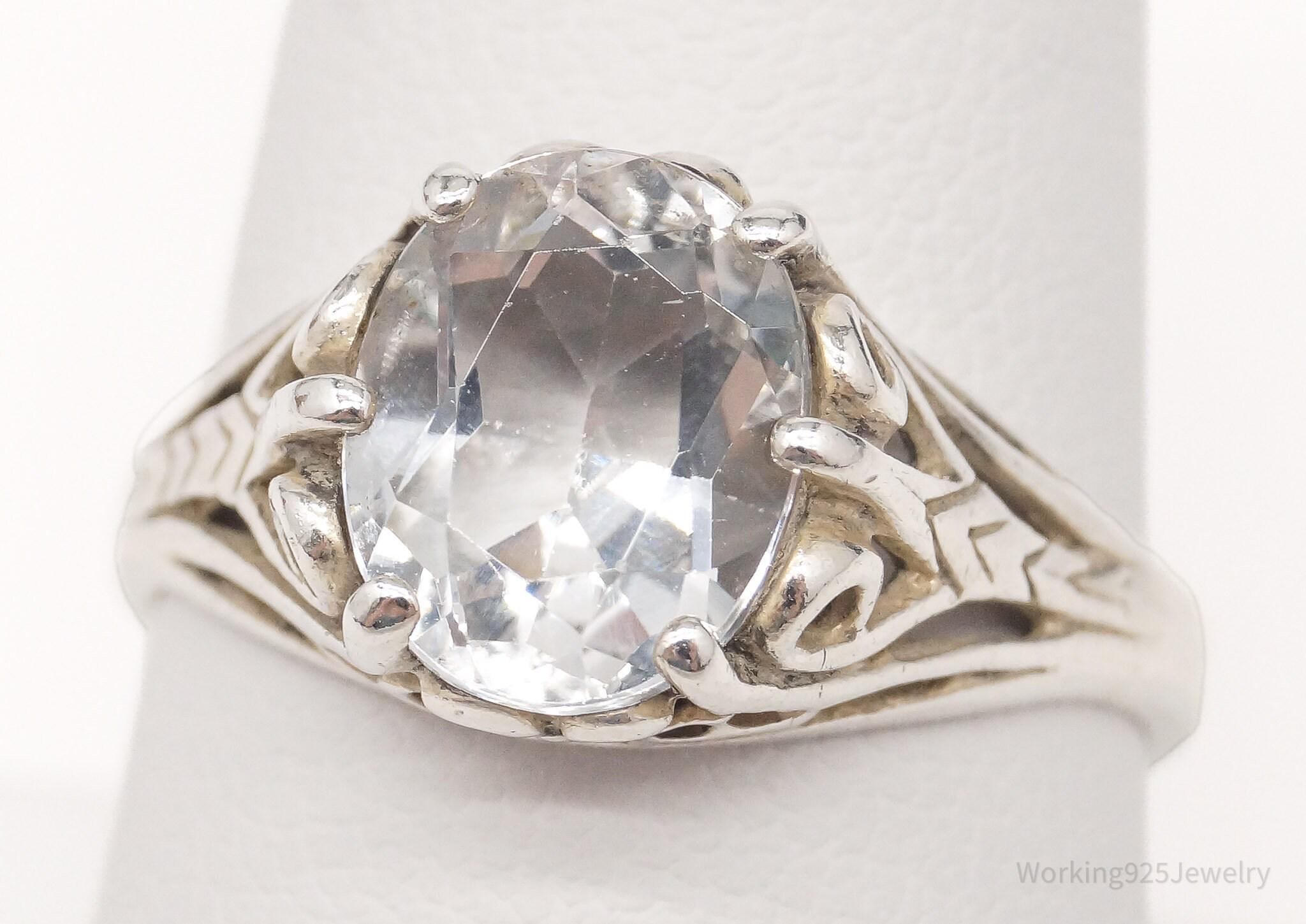Vintage Designer Kabana White Topaz Sterling Silver Ring