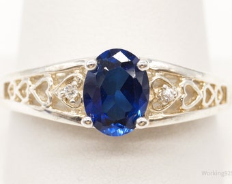 Vintage Blue Lab Sapphire Cubic Zirconia Sterling Silver Ring - Size 11