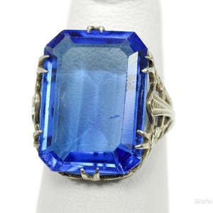 Antique  Blue Art Glass Sterling Silver Ring - Size 5.25