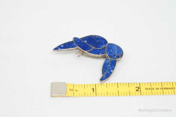 Vintage Handmade Lapis Lazuli Parrot 980 Silver S… - image 5