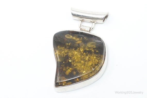 Large Vintage Amber Modernist Sterling Silver Nec… - image 1