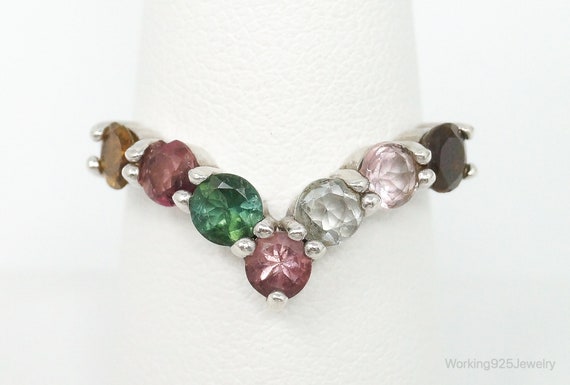 Vintage Multi Gemstone Sterling Silver Ring - Siz… - image 2