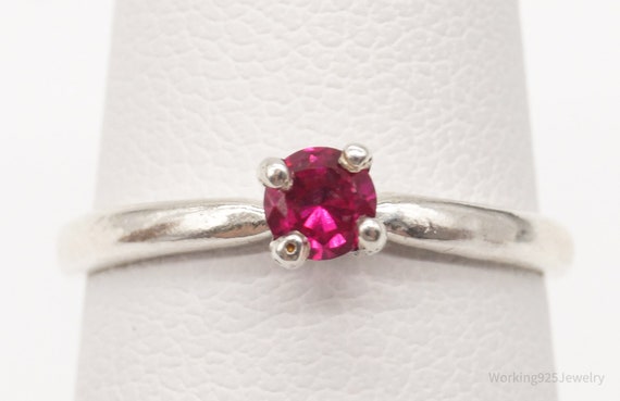 Vintage Ruby Silver Ring - Size 4 - image 1