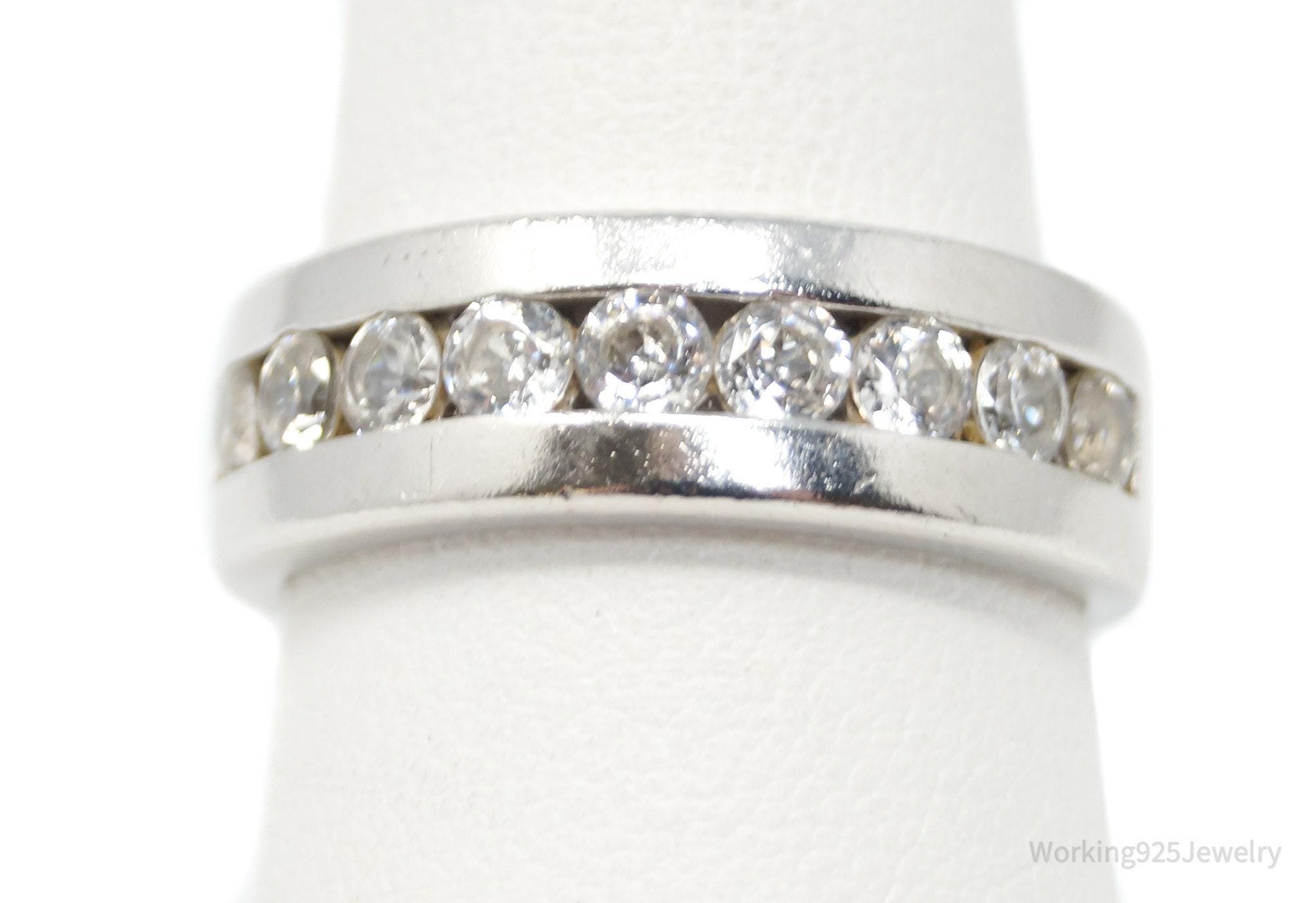 Vintage Cubic Zirconia Sterling Silver Band Ring - Size 8 - Etsy