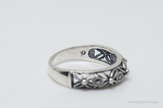 Vintage Cut Out Floral Design Sterling Silver Ban… - image 7