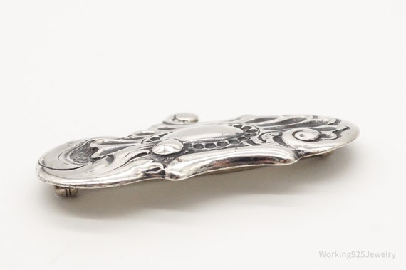 Antique Art Nouveau Silver Floral Pin Brooch - image 7