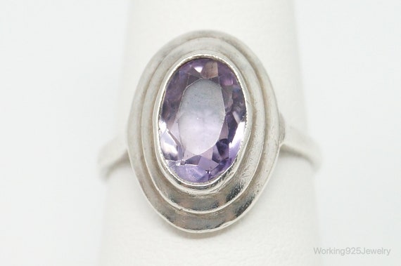 Vintage Modernist Amethyst 830 Silver Ring - Size… - image 3