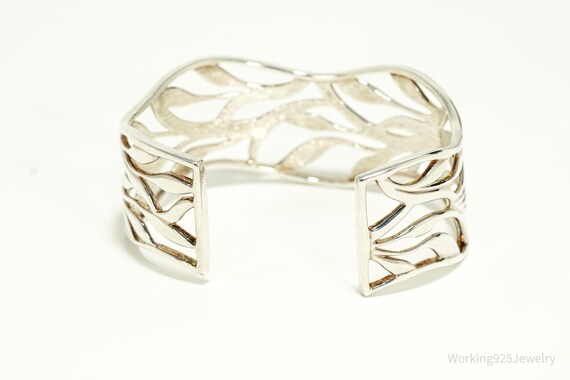 Vintage Leaf Pattern Sterling Silver Cuff Bracele… - image 4