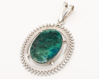 Vintage Large Chrysocolla Sterling Silver Pendant