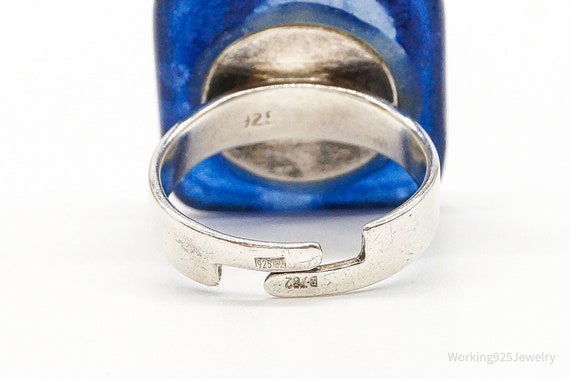 Vintage Blue Glass Sterling Silver Ring - Size 7.… - image 5
