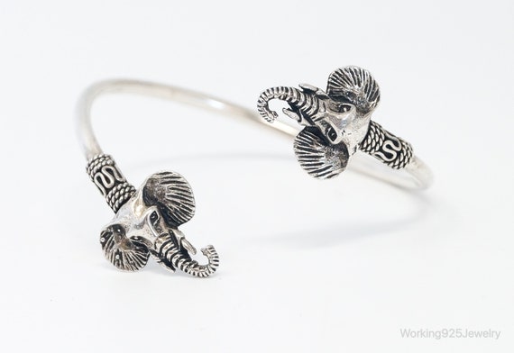 Vintage Elephant Heads Sterling Silver Wrap Brace… - image 1