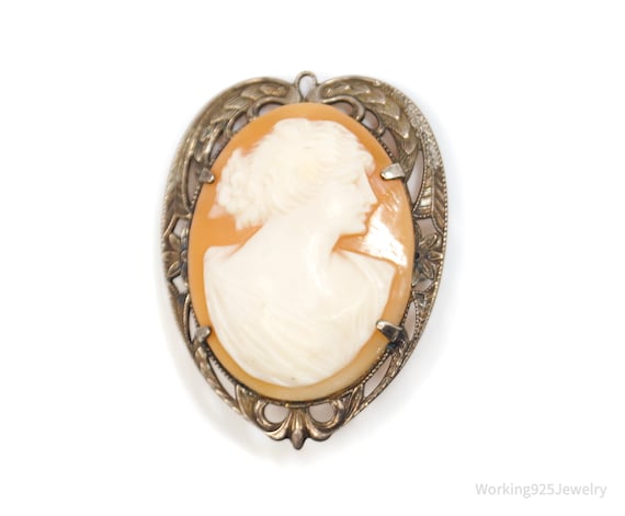 Antique Victorian Shell Cameo Ornate Woman Heart … - image 1