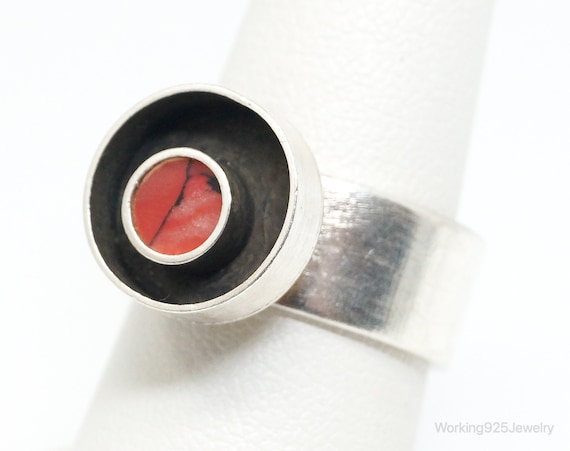 Vintage Modernist Red Jasper Sterling Silver Ring… - image 1