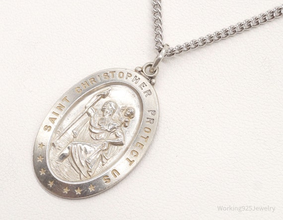 Men's Large Saint Christopher Round Cut Out Medal and Necklace Solid 9 –  www.allpatronsaints.com