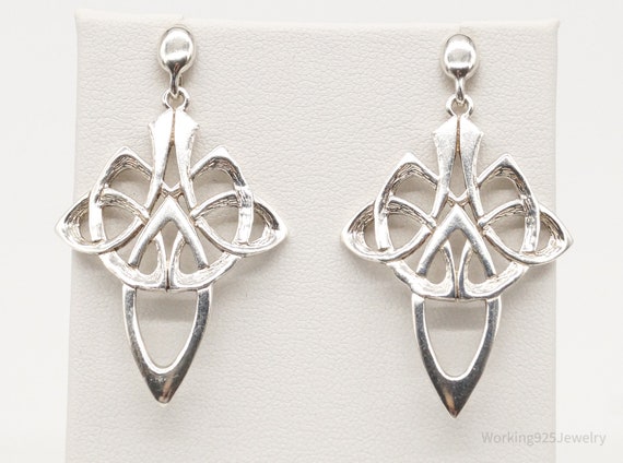 Vintage Celtic Knot Cross Sterling Silver Earrings - image 1