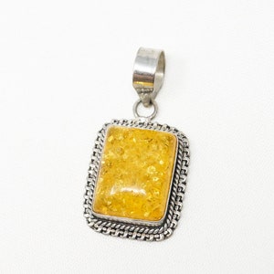 Large Vintage Amber Modernist Sterling Silver Necklace Pendant image 2