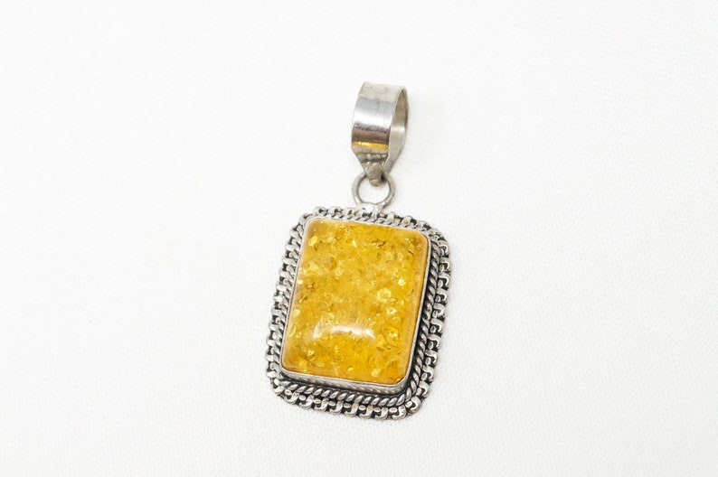Large Vintage Amber Modernist Sterling Silver Necklace Pendant image 2
